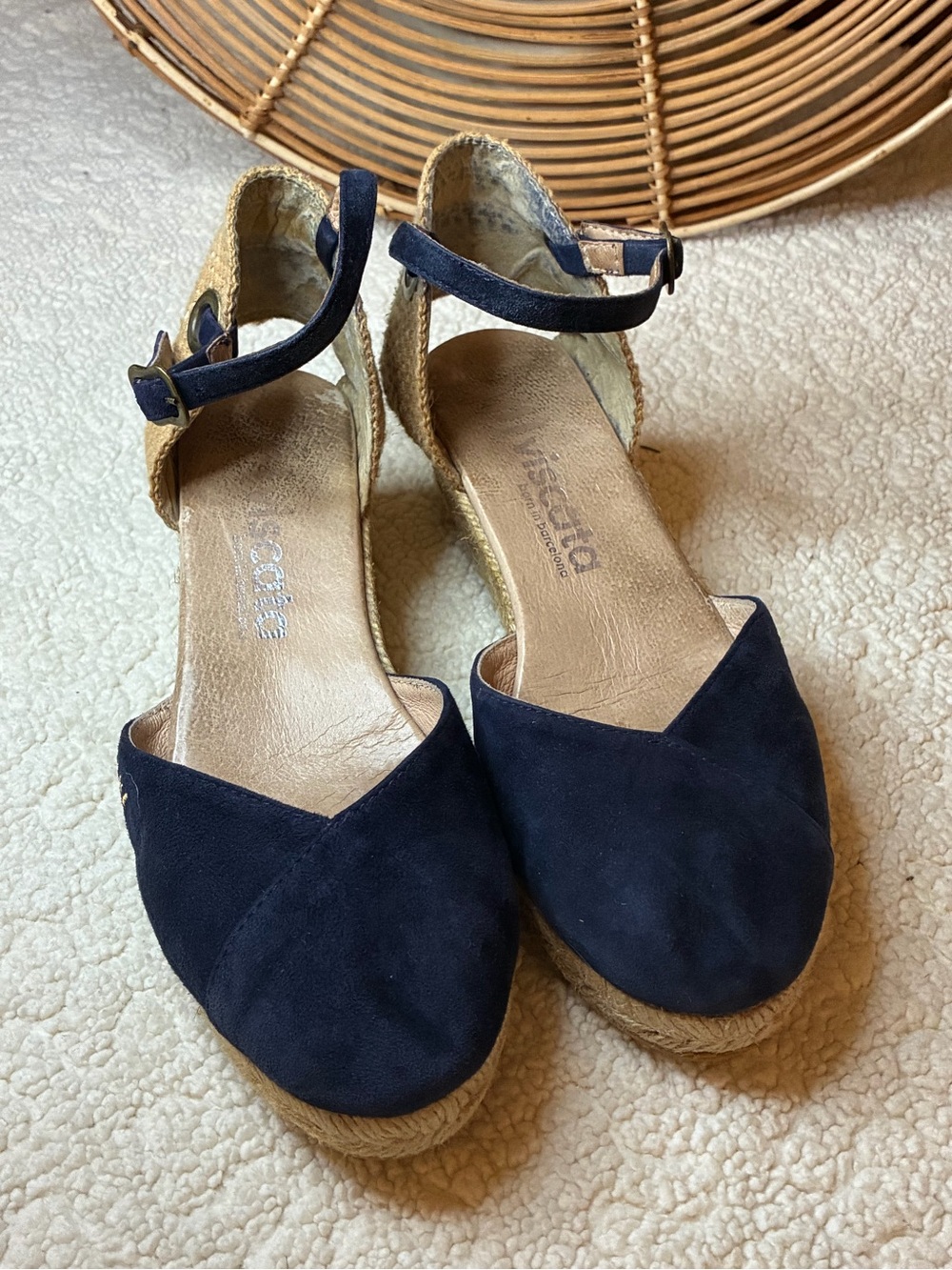 Viscata Barcelona Navy Suede Espadrille Wedge Sandals-Made in Spain EU 37